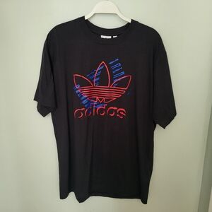 Adidas Men Large OG Sketch Trefo Crew‎ Neck Short Sleeve T-Shirt Black Casual